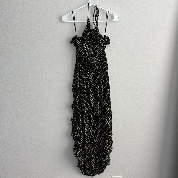 SeeByChloe Black Yellow Polka Dot Ruffle Midi Dress - Picture 2 of 6